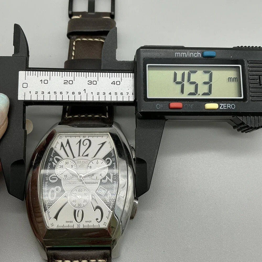 Elini Jumbo Chronograph Mens Watch 45mm Panda Leather Swiss New Battery